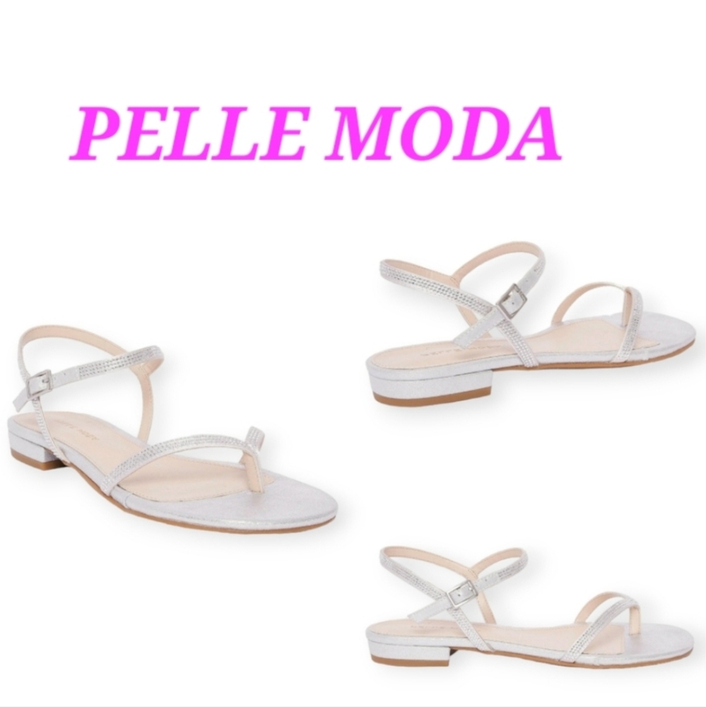 Pelle Moda Bence Silver Metallic Suede Rhinestones Sandal